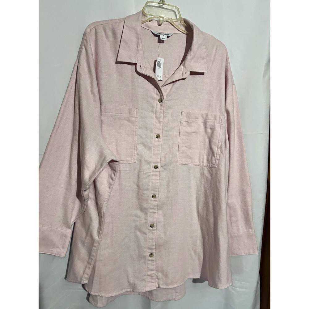 Old Navy Pink Linen Woven Collared Button-Down Shirt Pockets Relaxed 3X